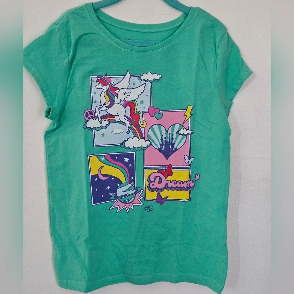 Children's Place‎ Turquoise Unicorn Rainbow Dream Graphic T-Shirt Size M 7/8 NWT